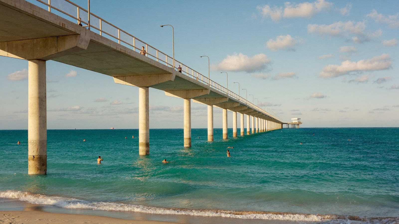 The Pompano Beach pier over turquoise Atlantic water
